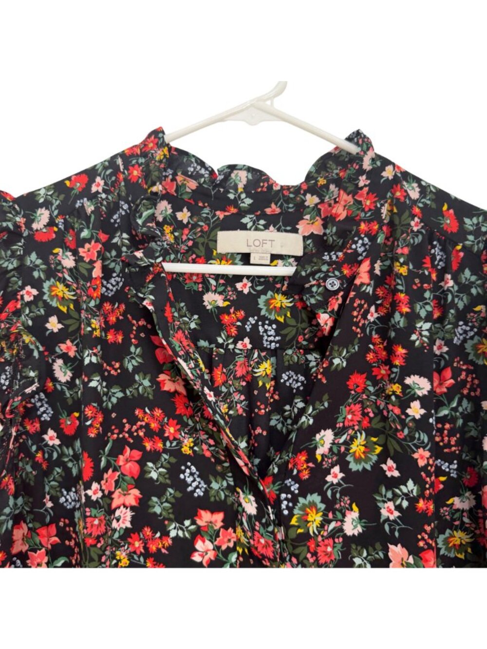 LOFT Floral Women L Sleeveless Ruffled Shoulders Lightweight Vibrant Multi-Color - Picture 8 of 9